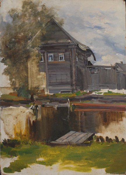 Shack in Pereslval 1960 oil on wood 70x50